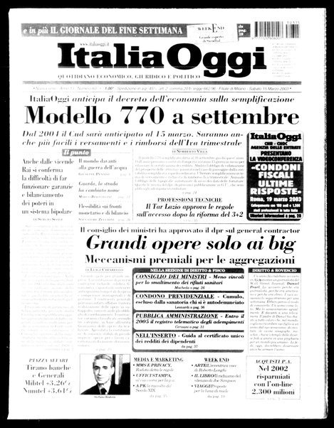 Italia oggi : quotidiano di economia finanza e politica